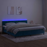 Sötétkék bársony rugós és LED-es ágy matraccal 200x200 cm 4
