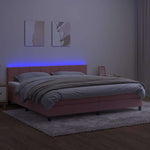 Rózsaszín bársony rugós és LED-es ágy matraccal 200x200 cm 4
