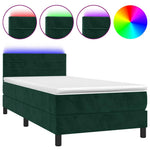Sötétzöld bársony rugós és LED-es ágy matraccal 90x190 cm 2