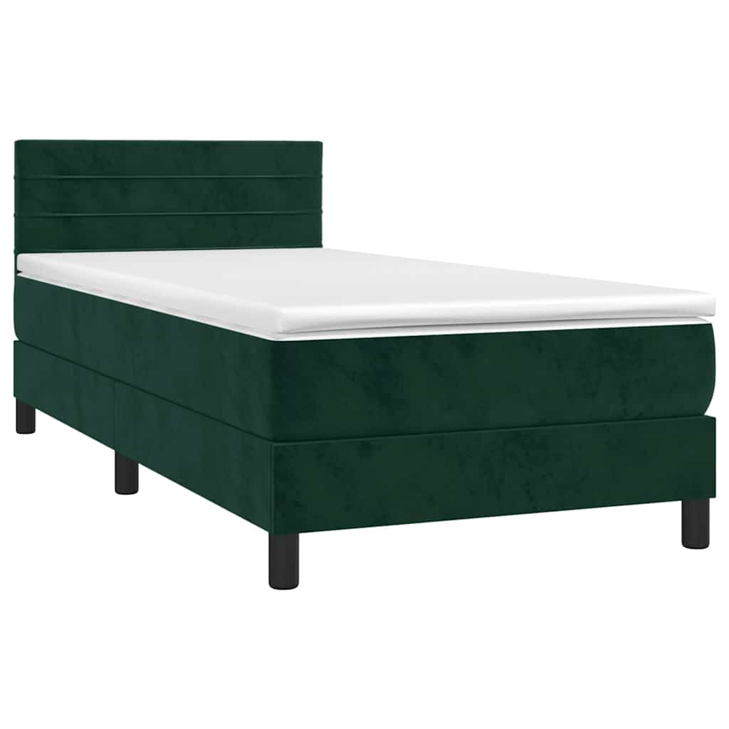 Sötétzöld bársony rugós és LED-es ágy matraccal 100x200 cm 3
