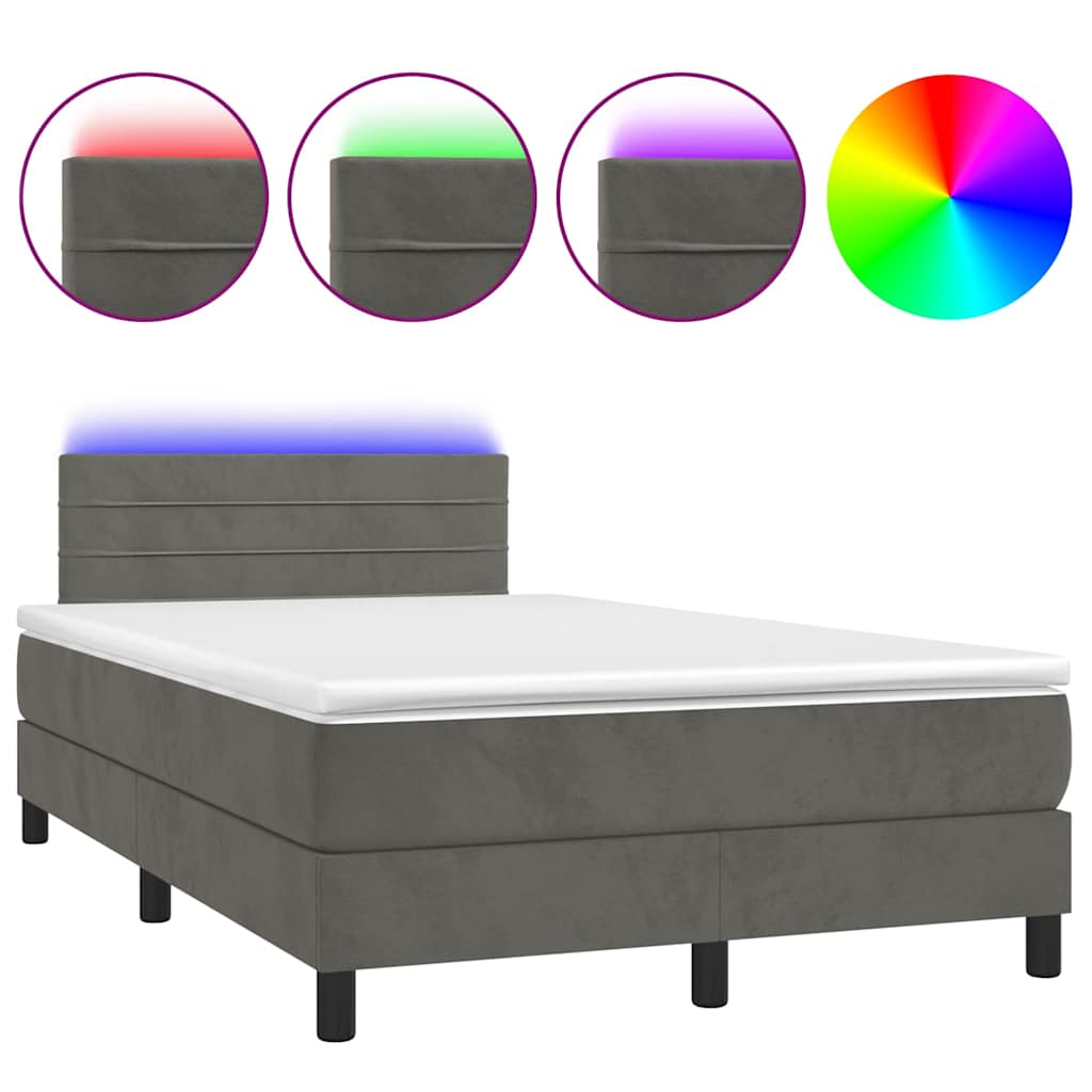 Sötétszürke bársony rugós és LED-es ágy matraccal 120x200 cm 2