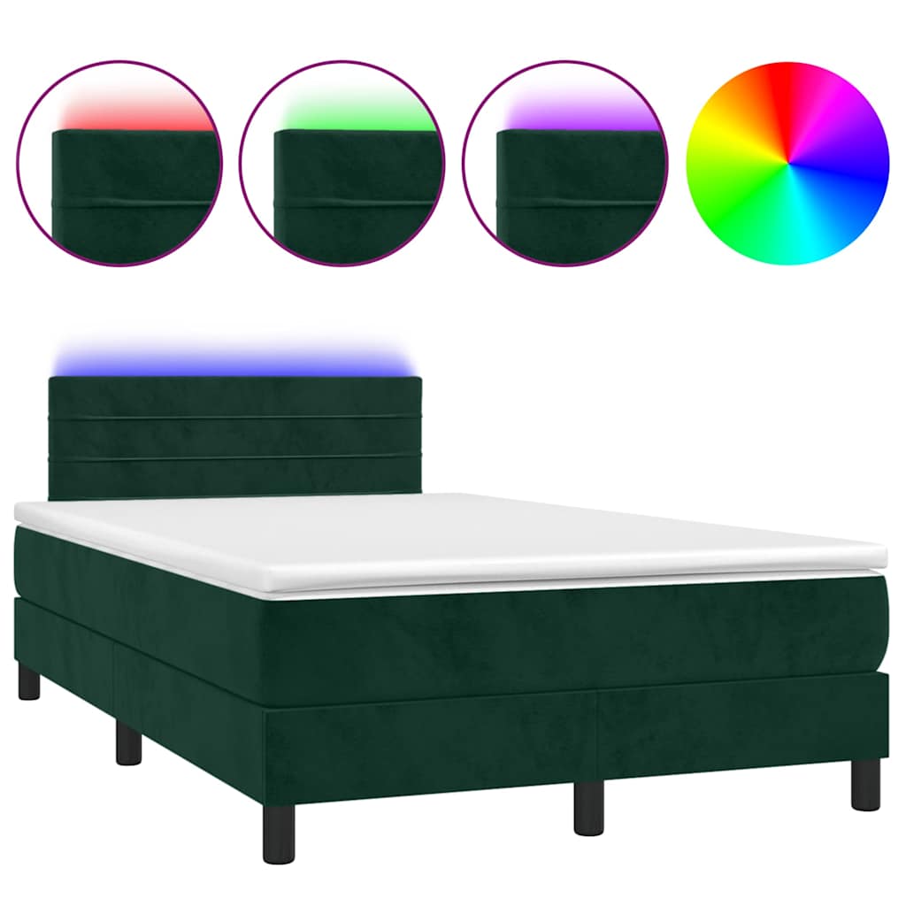 Sötétzöld bársony rugós és LED-es ágy matraccal 120x200 cm 2