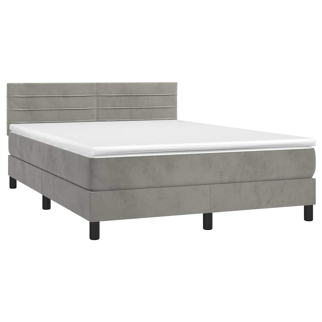 Világosszürke bársony rugós és LED-es ágy matraccal 140x190 cm 3