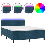 Sötétkék bársony rugós és LED-es ágy matraccal 140x190 cm 2