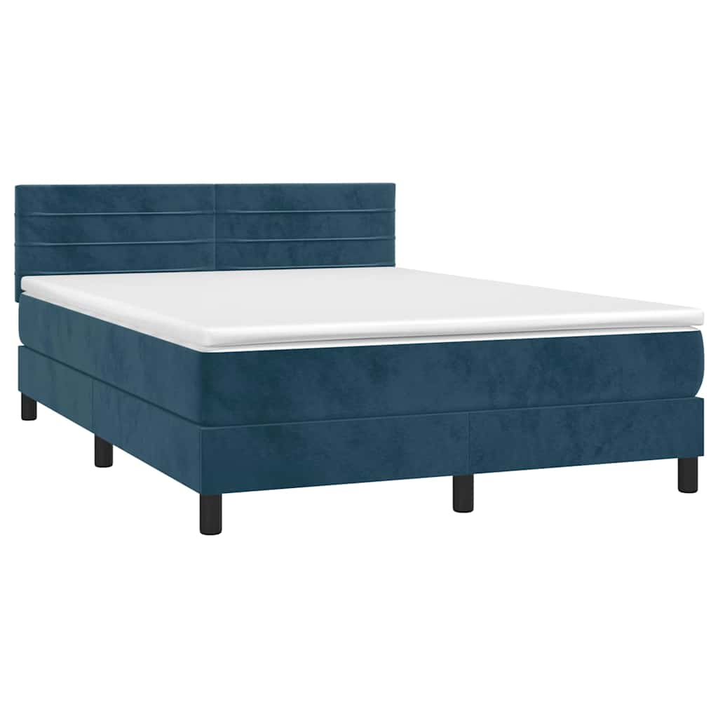 Sötétkék bársony rugós és LED-es ágy matraccal 140x190 cm 3