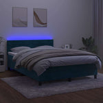 Sötétkék bársony rugós és LED-es ágy matraccal 140x190 cm 4