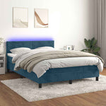 Sötétkék bársony rugós és LED-es ágy matraccal 140x190 cm