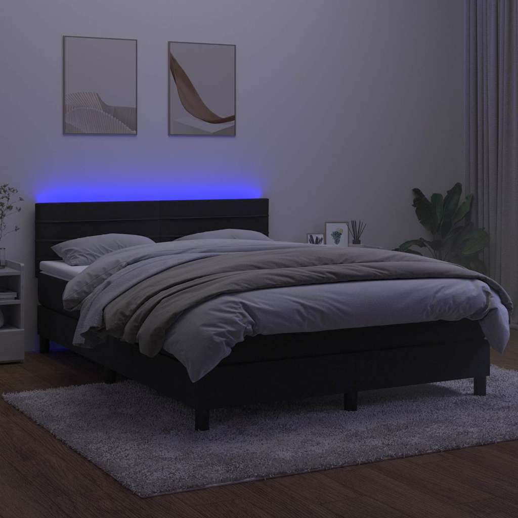 Fekete bársony rugós és LED-es ágy matraccal 140x200 cm 4