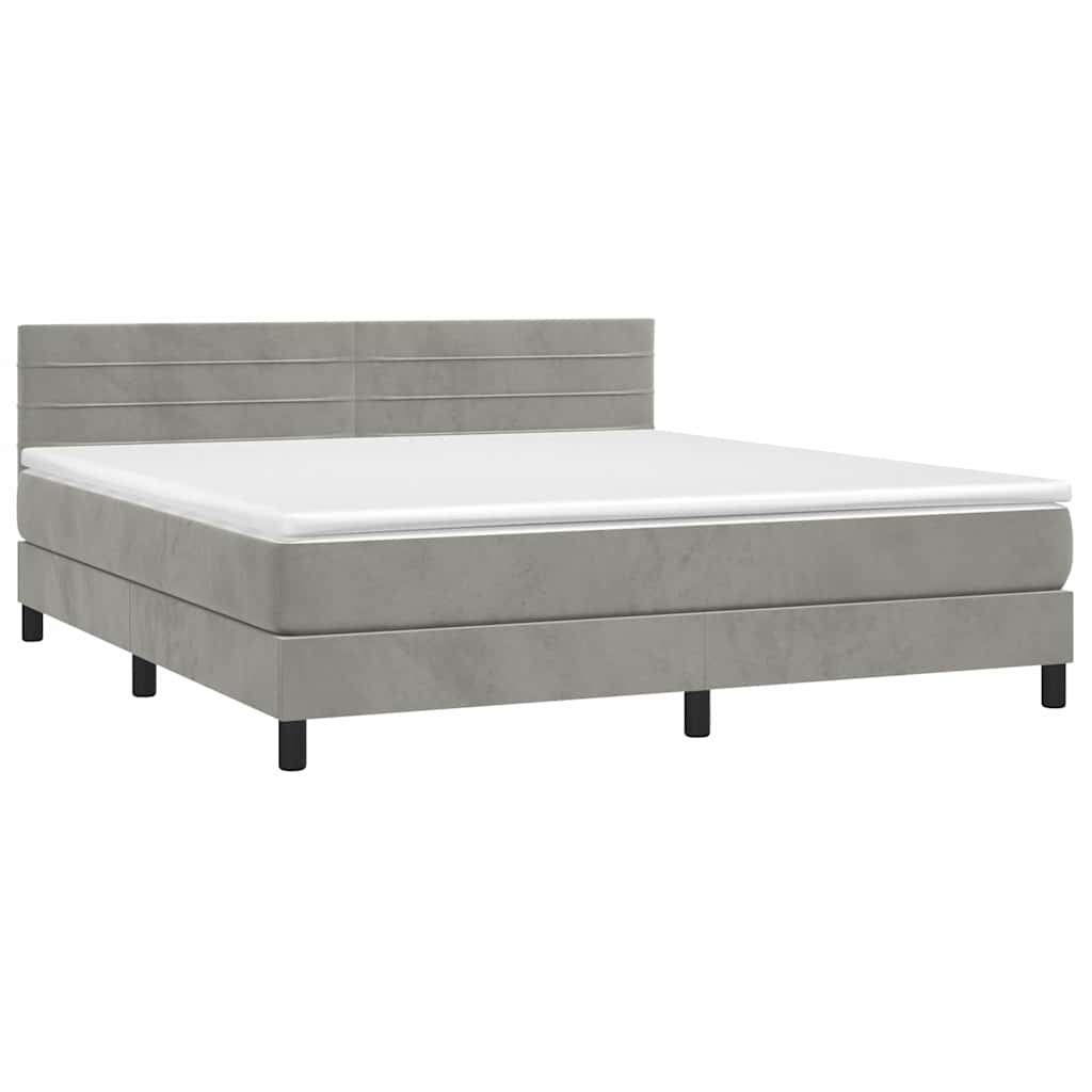 Világosszürke bársony rugós és LED-es ágy matraccal 160x200 cm 3