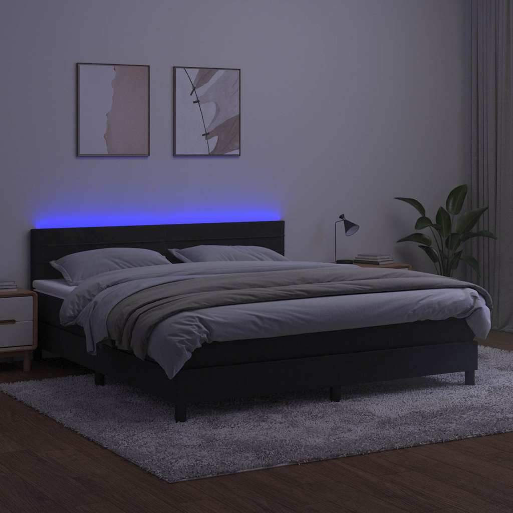 Fekete bársony rugós és LED-es ágy matraccal 160x200 cm 4
