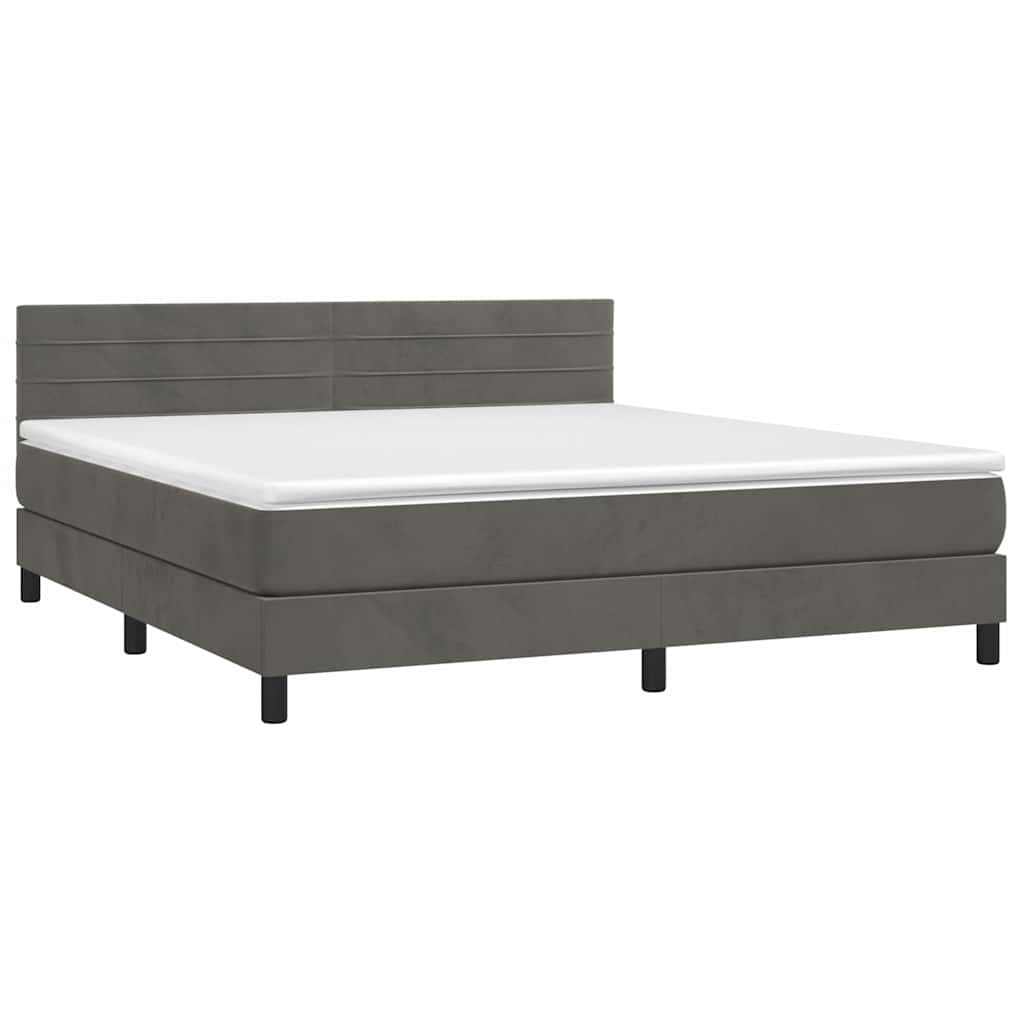 Sötétszürke bársony rugós és LED-es ágy matraccal 180x200 cm 3