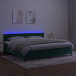 Sötétzöld bársony rugós és LED-es ágy matraccal 200x200 cm 4