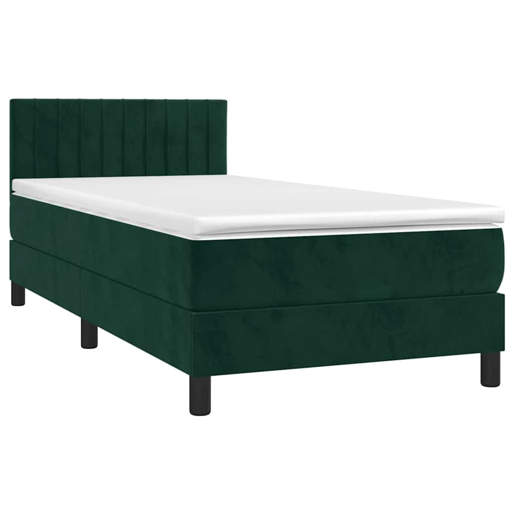 Sötétzöld bársony rugós és LED-es ágy matraccal 80 x 200 cm 3