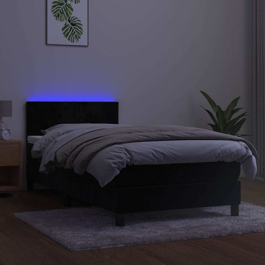Fekete bársony rugós és LED-es ágy matraccal 90x200 cm 4