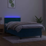 Sötétkék bársony rugós és LED-es ágy matraccal 90x200 cm 4