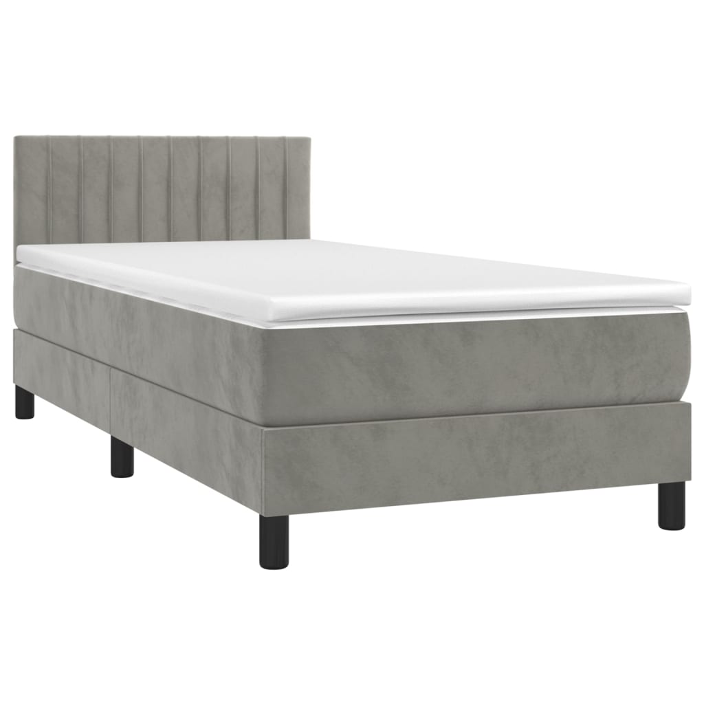 Világosszürke bársony rugós és LED-es ágy matraccal 100x200 cm 3
