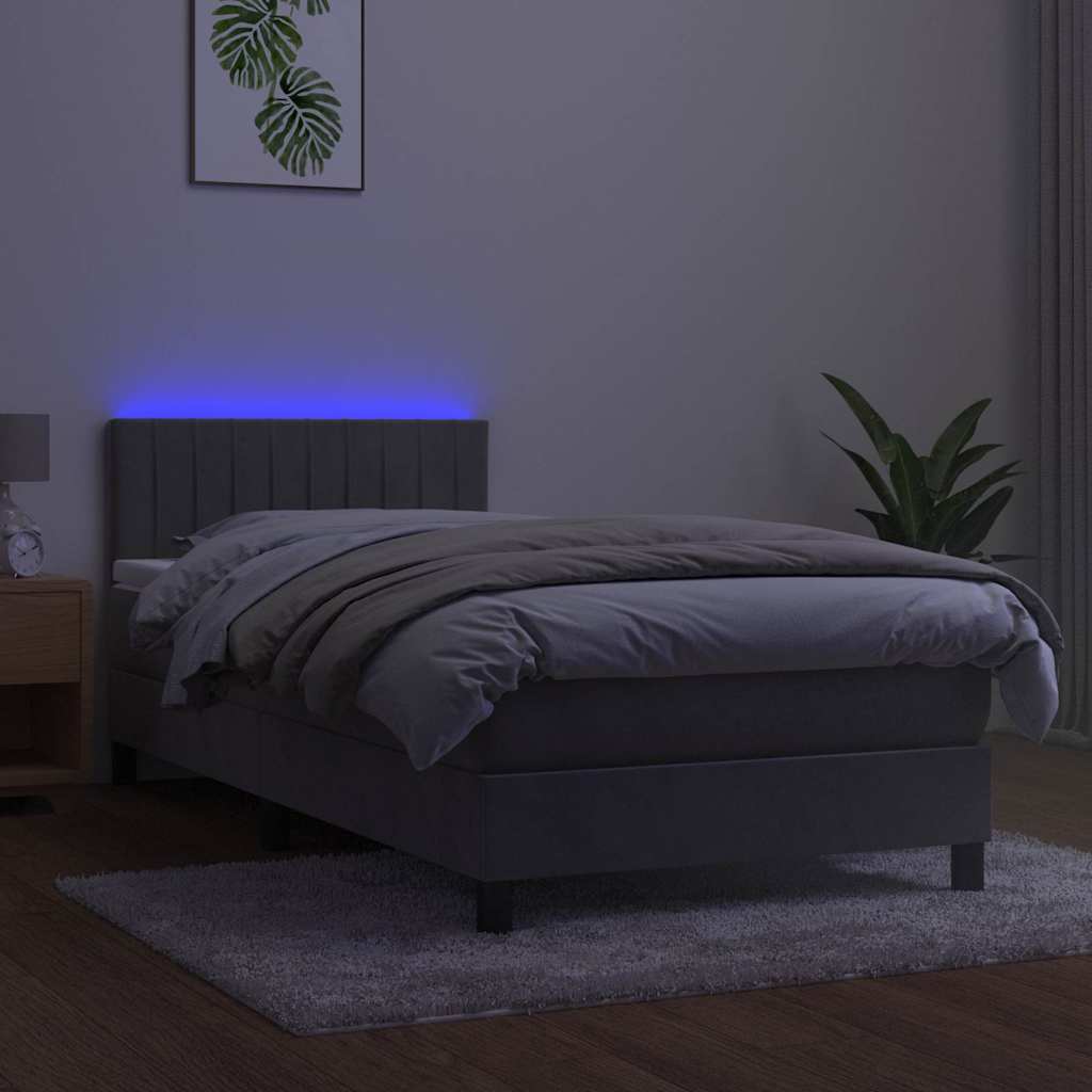 Világosszürke bársony rugós és LED-es ágy matraccal 100x200 cm 4