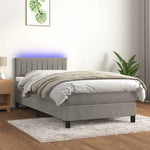 Világosszürke bársony rugós és LED-es ágy matraccal 100x200 cm