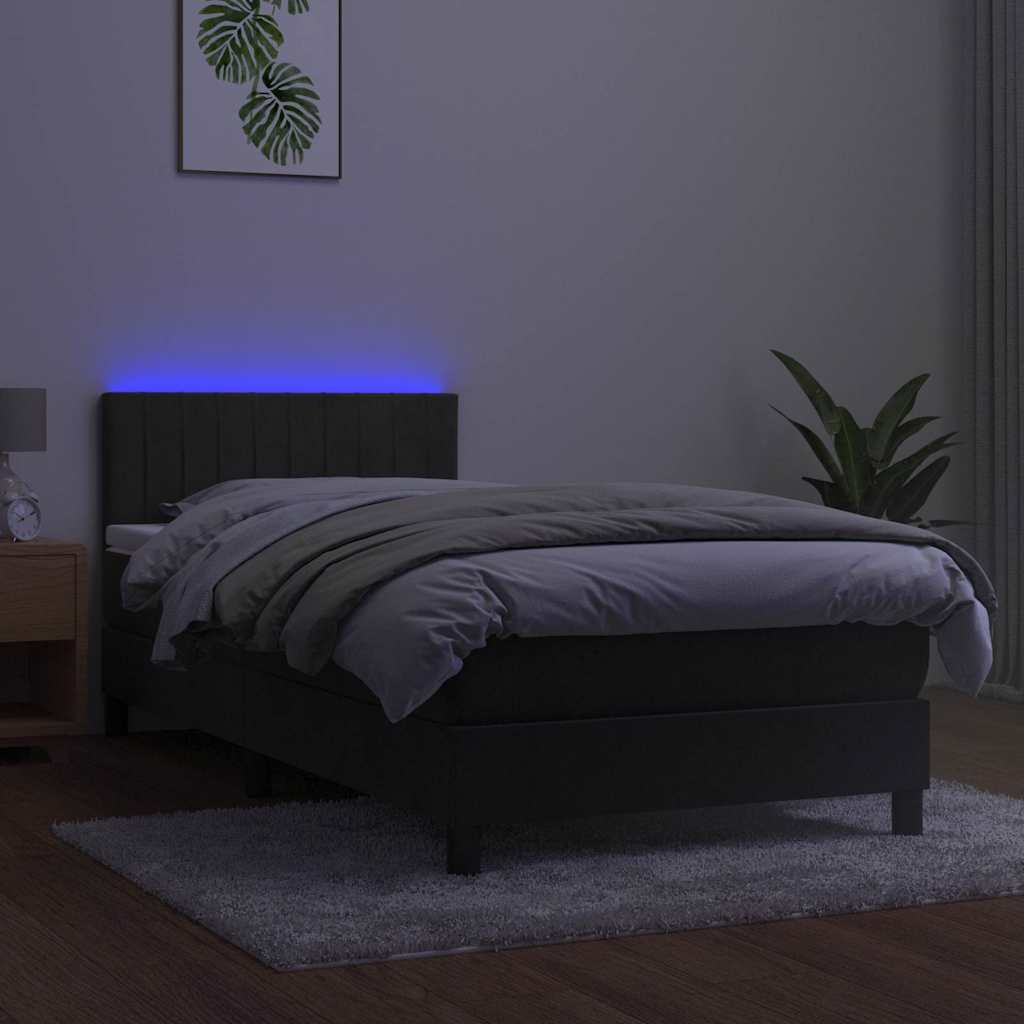 Sötétszürke bársony rugós és LED-es ágy matraccal 100x200 cm 4