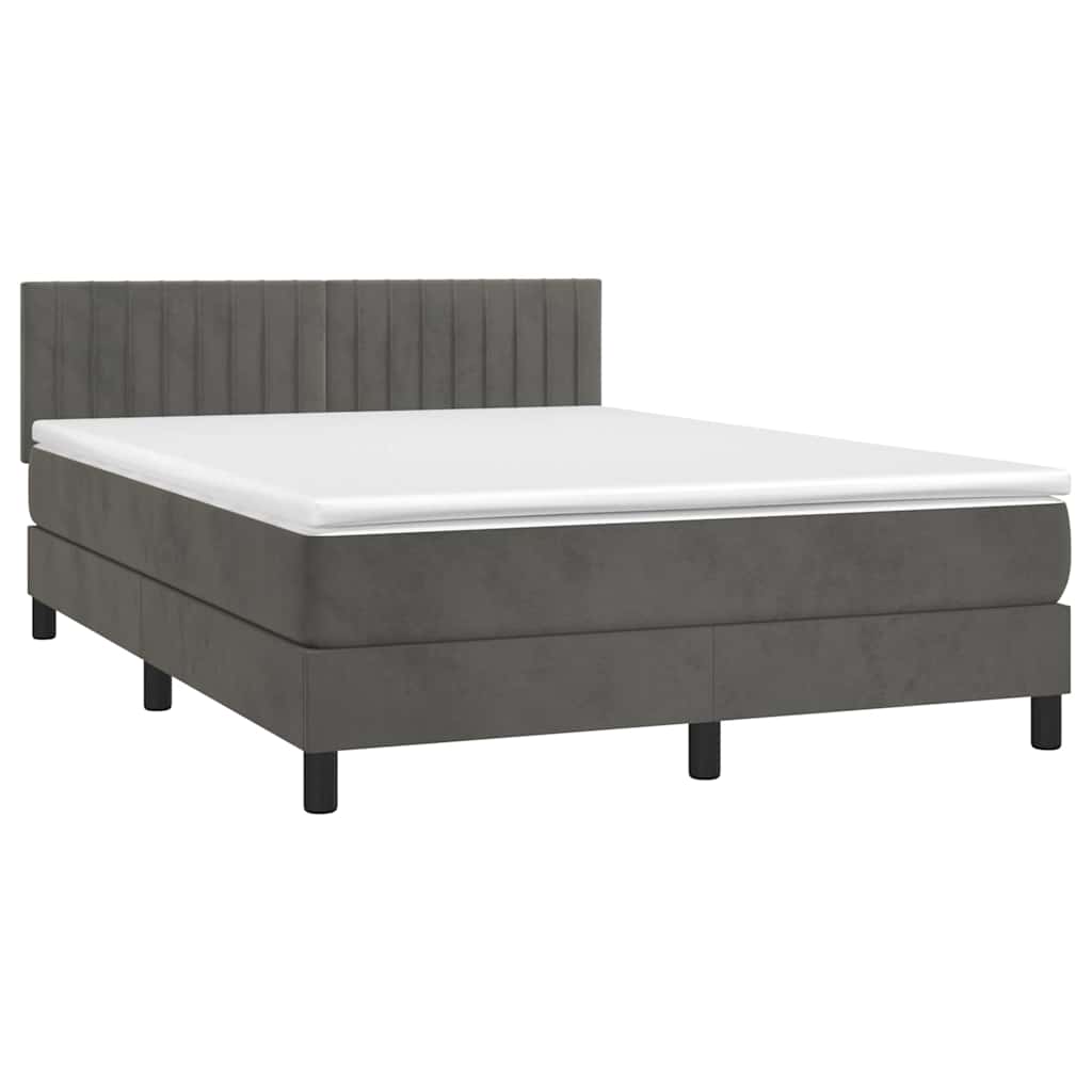 Sötétszürke bársony rugós és LED-es ágy matraccal 140x190 cm 3