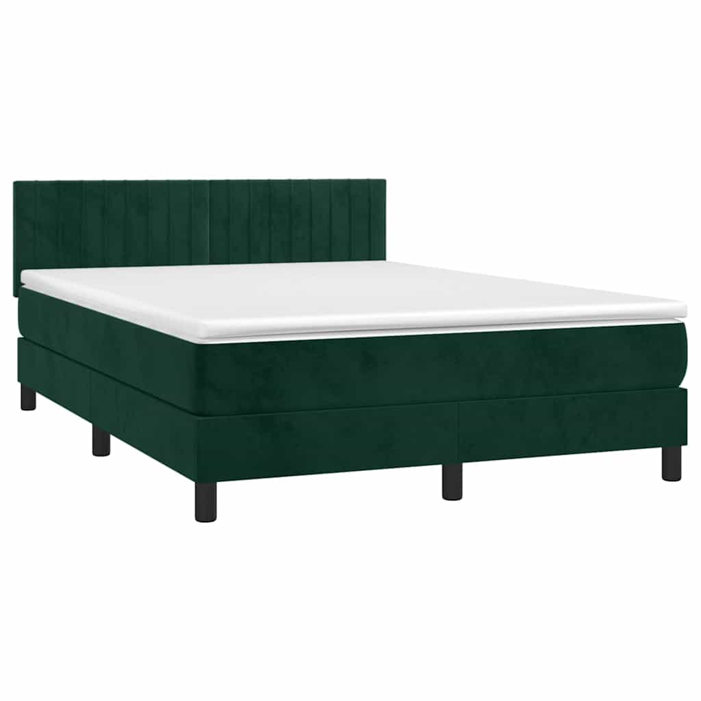 Sötétzöld bársony rugós és LED-es ágy matraccal 140x190 cm 3