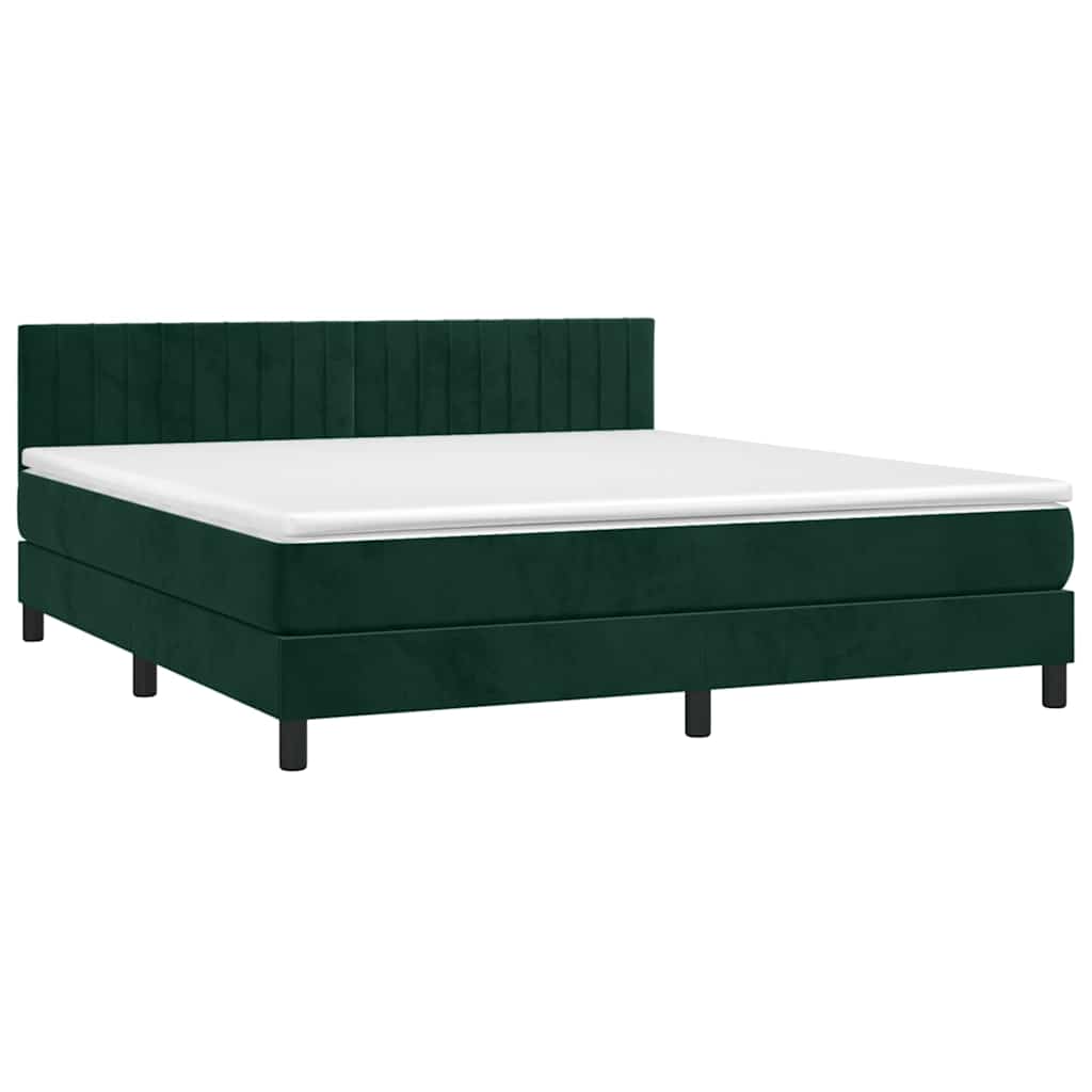 Sötétzöld bársony rugós és LED-es ágy matraccal 160x200 cm 3