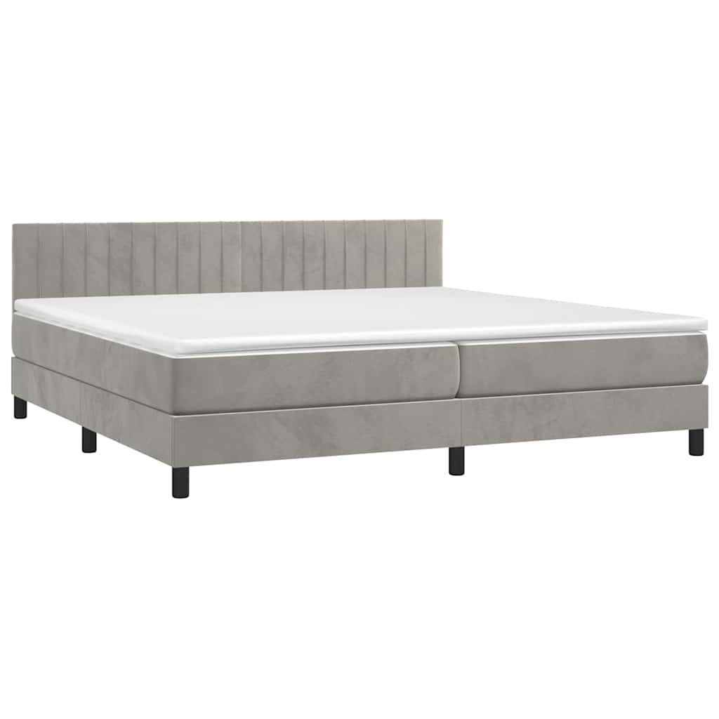 Világosszürke bársony rugós és LED-es ágy matraccal 200x200 cm 3