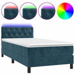 Sötétkék bársony rugós és LED-es ágy matraccal 80 x 200 cm 2