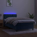 Sötétkék bársony rugós és LED-es ágy matraccal 80 x 200 cm 4