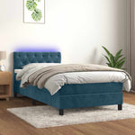 Sötétkék bársony rugós és LED-es ágy matraccal 80 x 200 cm