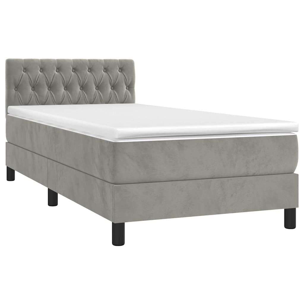 Világosszürke bársony rugós és LED-es ágy matraccal 90x190 cm 3