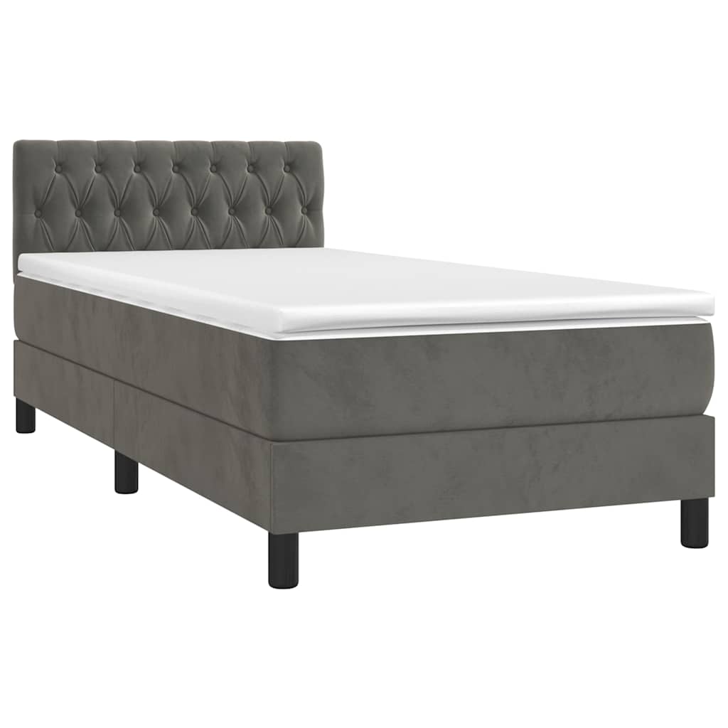 Sötétszürke bársony rugós és LED-es ágy matraccal 90x200 cm 3
