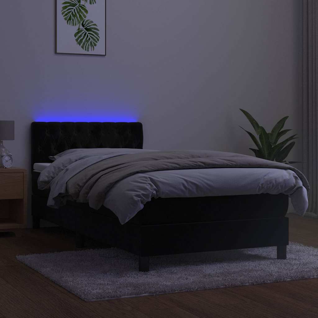 Fekete bársony rugós és LED-es ágy matraccal 100x200 cm 4