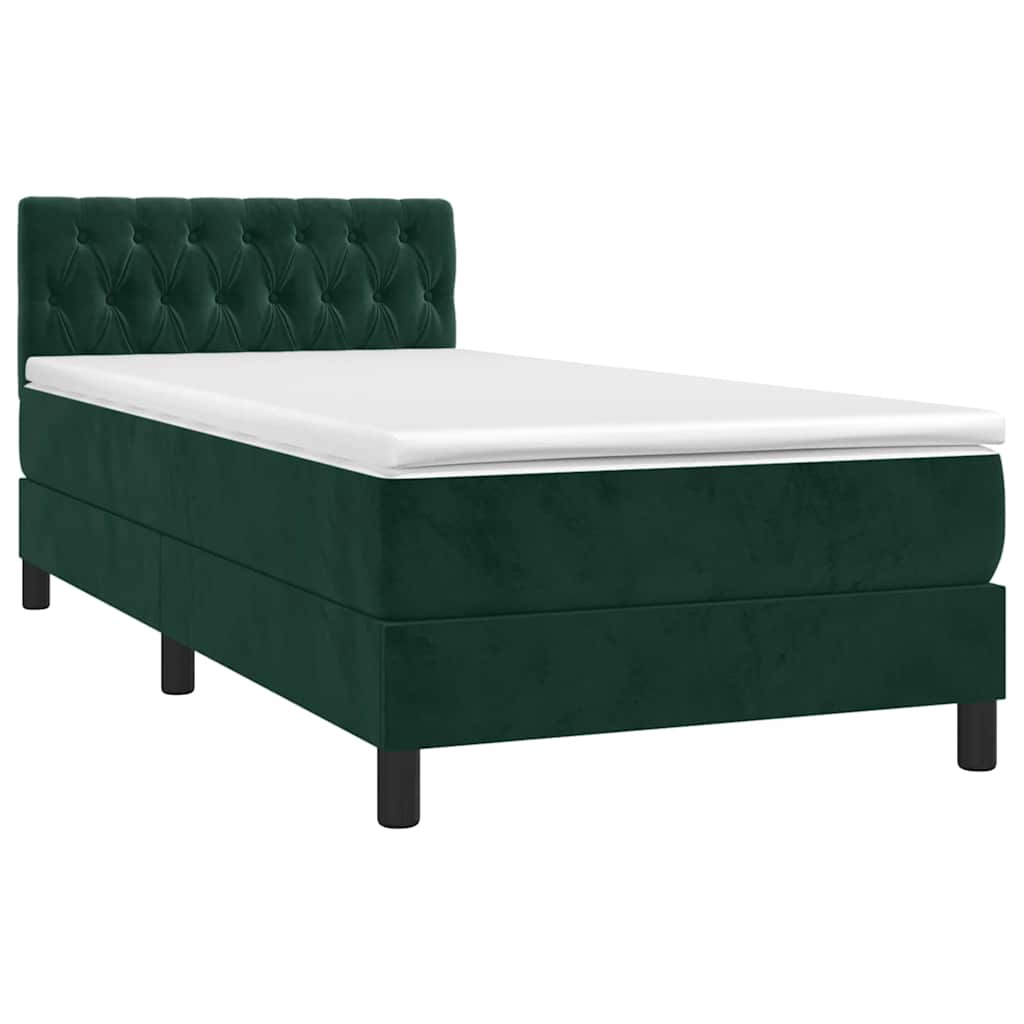 Sötétzöld bársony rugós és LED-es ágy matraccal 100x200 cm 3