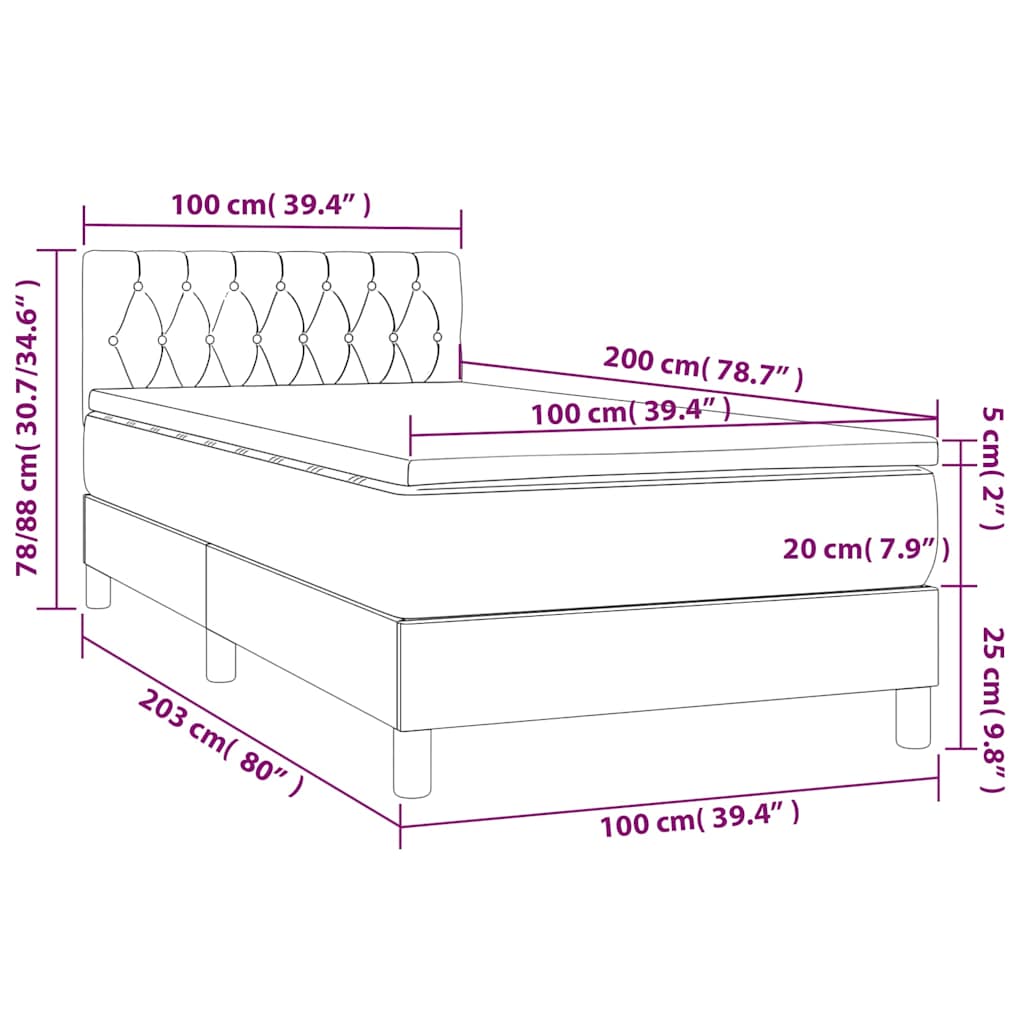Sötétzöld bársony rugós és LED-es ágy matraccal 100x200 cm 9