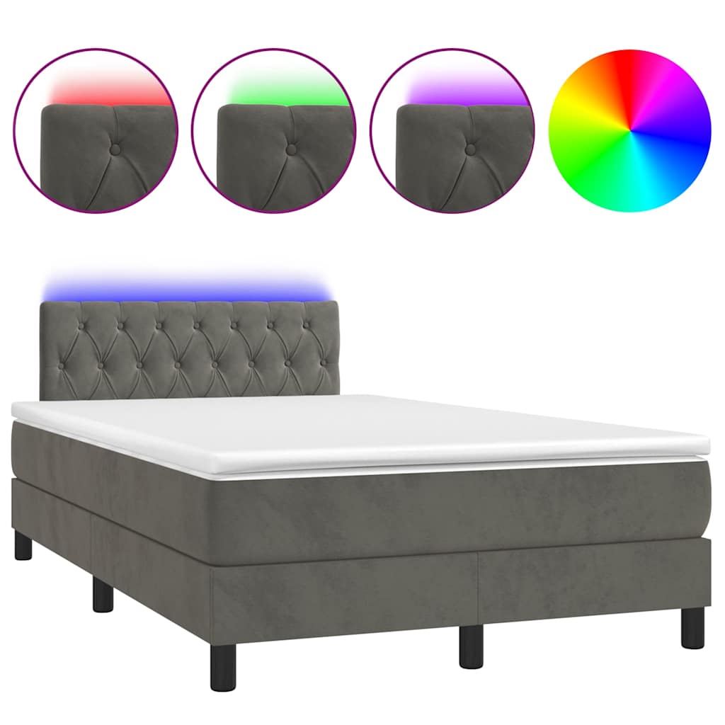 Sötétszürke bársony rugós és LED-es ágy matraccal 120x200 cm 2