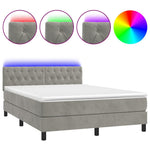 Világosszürke bársony rugós és LED-es ágy matraccal 140x190 cm 2