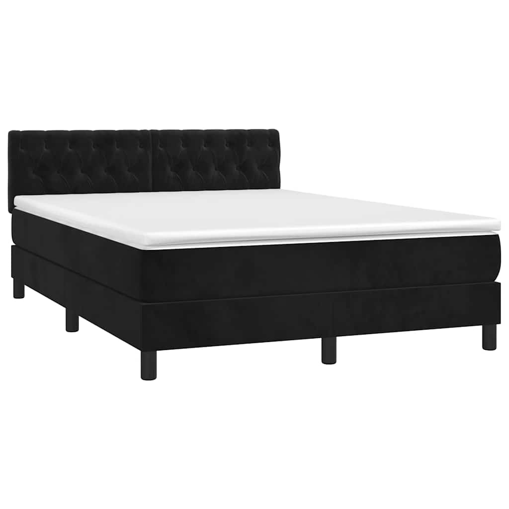 Fekete bársony rugós és LED-es ágy matraccal 140x190 cm 3