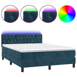 Sötétkék bársony rugós és LED-es ágy matraccal 140x190 cm 2