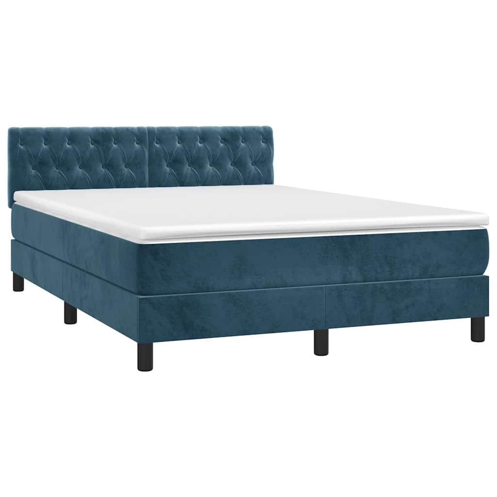 Sötétkék bársony rugós és LED-es ágy matraccal 140x190 cm 3