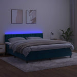 Sötétkék bársony rugós és LED-es ágy matraccal 160x200 cm 4