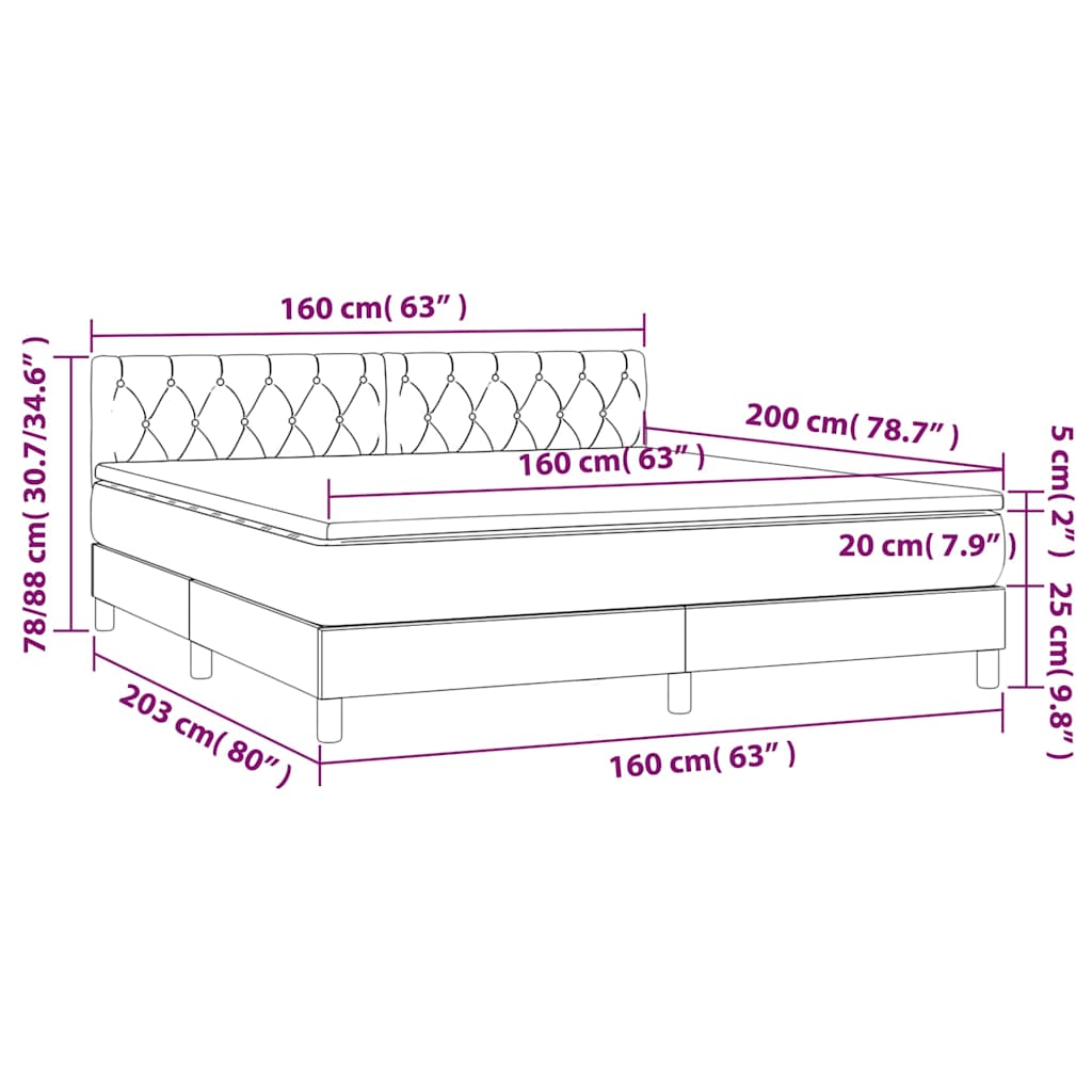 Sötétkék bársony rugós és LED-es ágy matraccal 160x200 cm 9