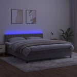 Világosszürke bársony rugós és LED-es ágy matraccal 180x200 cm 4