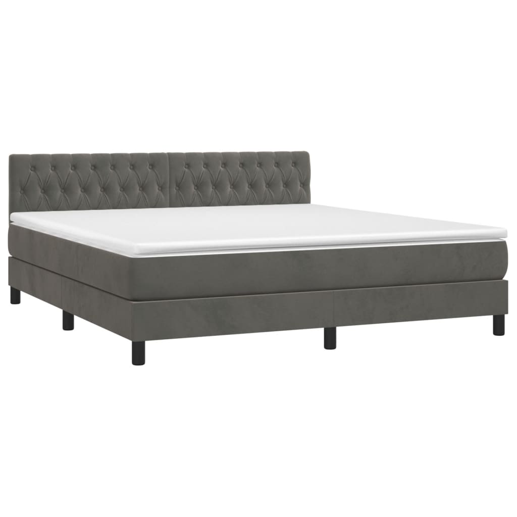Sötétszürke bársony rugós és LED-es ágy matraccal 180x200 cm 3