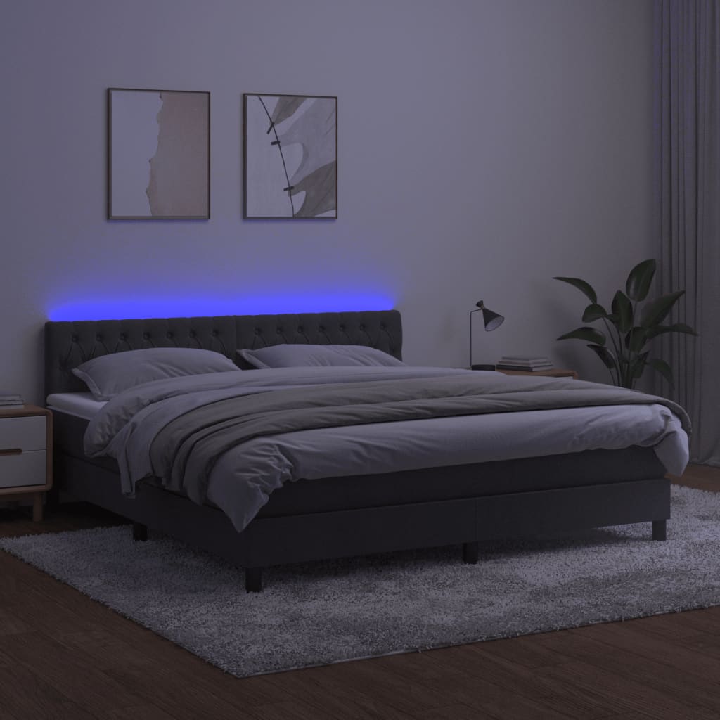 Sötétszürke bársony rugós és LED-es ágy matraccal 180x200 cm 4