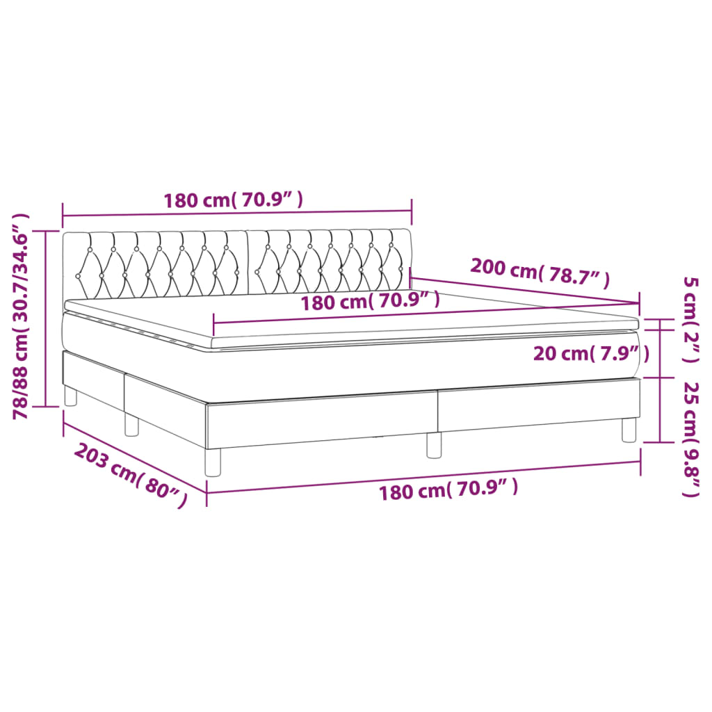 Sötétszürke bársony rugós és LED-es ágy matraccal 180x200 cm 8