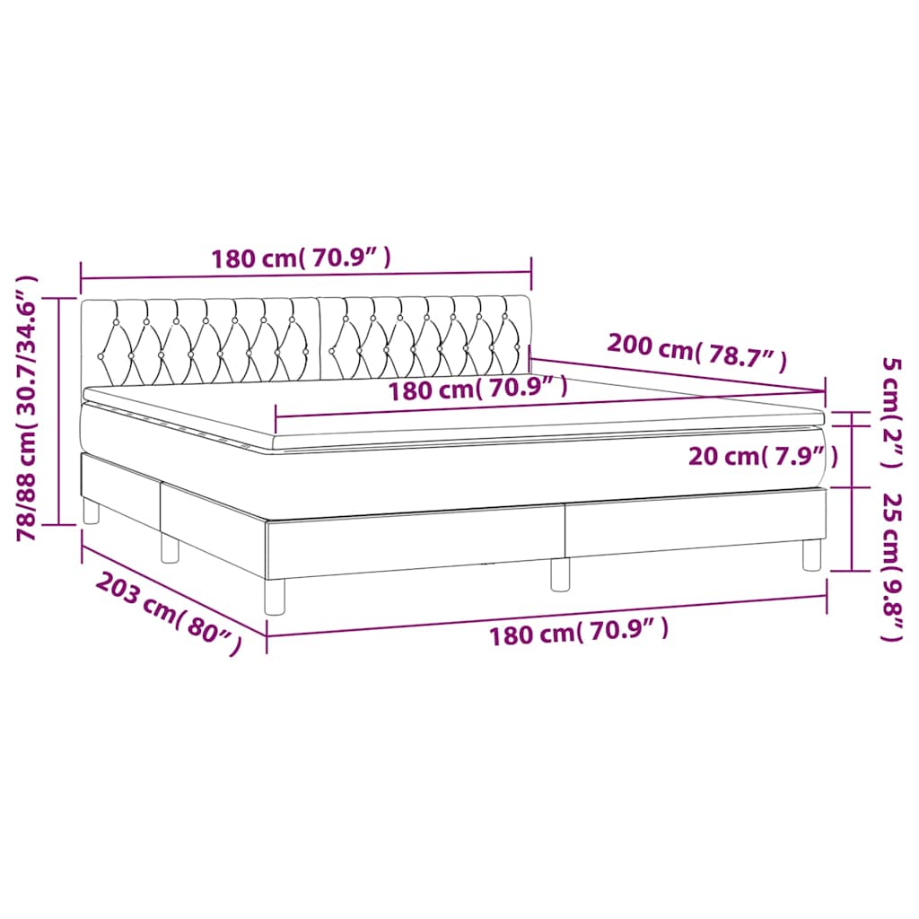 Sötétkék bársony rugós és LED-es ágy matraccal 180x200 cm 9