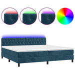 Sötétkék bársony rugós és LED-es ágy matraccal 200x200 cm 2