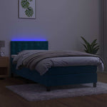 Sötétkék bársony rugós és LED-es ágy matraccal 80 x 200 cm 4