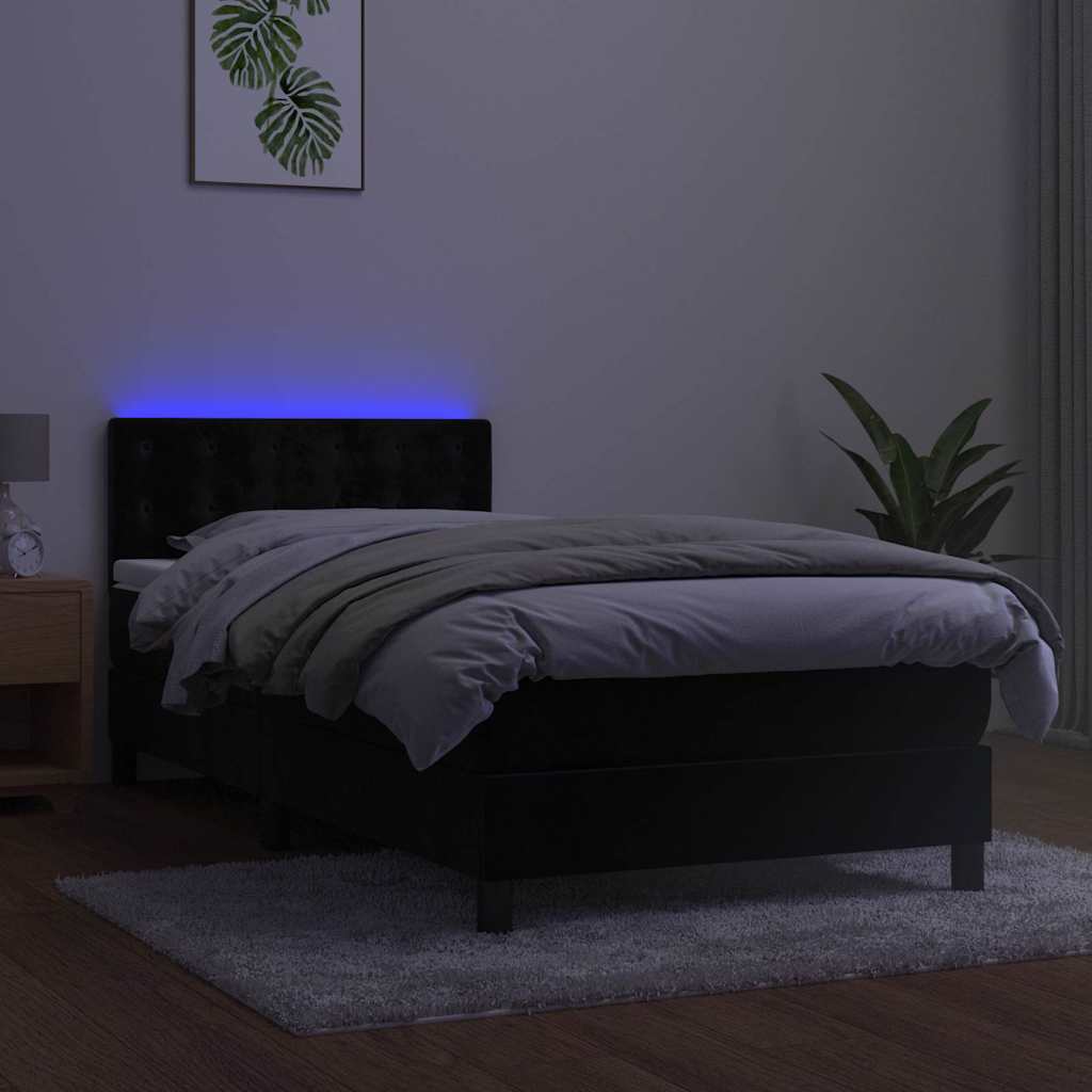 Fekete bársony rugós és LED-es ágy matraccal 90x190 cm 4